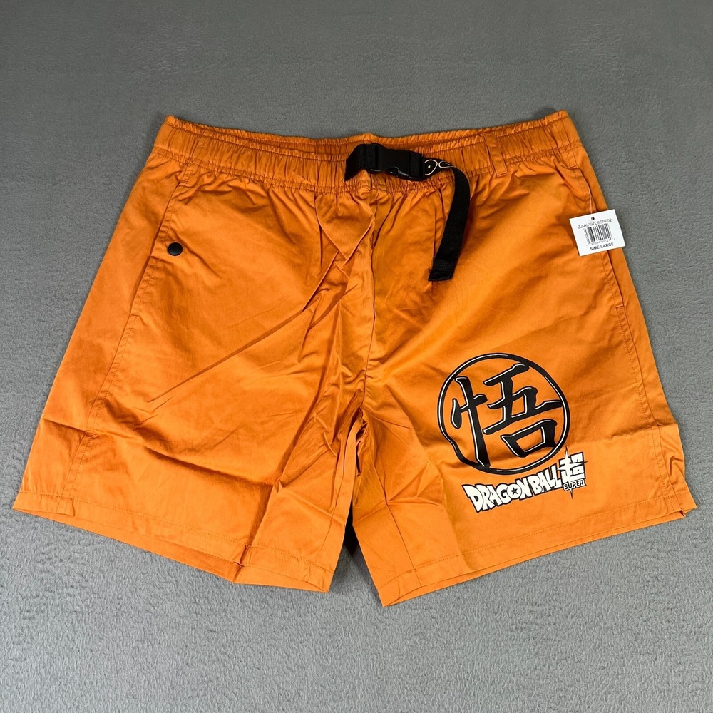 Dragon Ball Z Mens Shorts Large Orange Super Hero Kanji Symbol Drawstring Casual